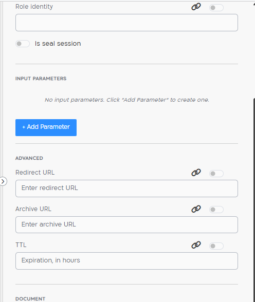 BPMN session node Advanced settings with the TTL (Expiration, in hours) field
