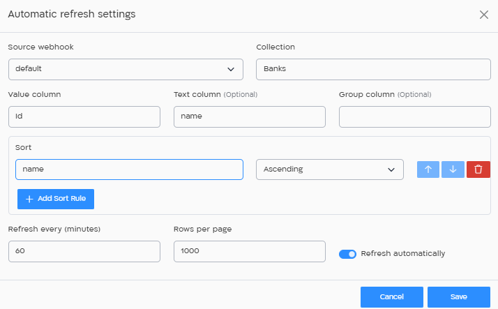 Automatic refresh settings dialog